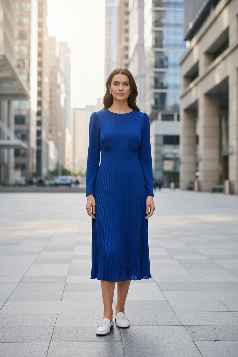 Vestido a media pantorrilla Medio ruedo, manga larga princesa