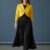 Vestido largo, plisado, medio ruedo, top Amarillo