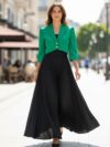 Vestido largo, plisado, medio ruedo, top Verde