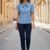 Blusa color azul manga princesa con corbata