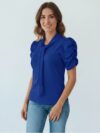 Blusa color azul rey manga princesa con corbata
