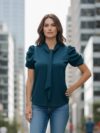 Blusa color azul verde manga princesa