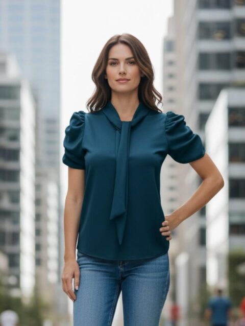 Blusa color azul verde manga princesa