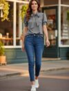 Blusa color gris manga princesa con corbata