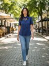 Blusa color navy manga princesa con corbata