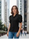Blusa color negro manga princesa