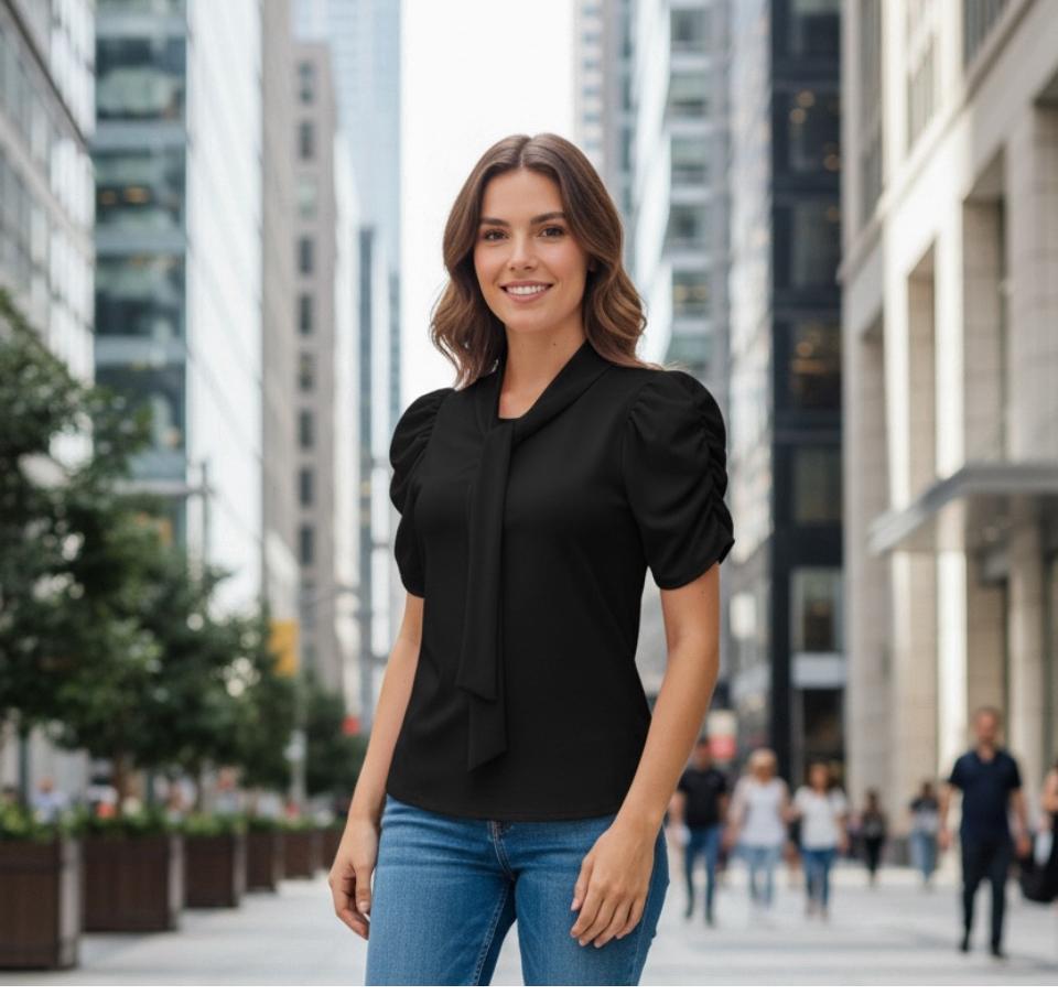 Blusa color negro manga princesa