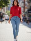 Blusa color rojo manga princesa con corbata