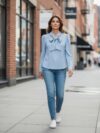 Blusa manga larga azul con corbata