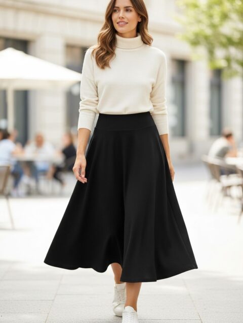 Falda Color Negro larga ruedo completo