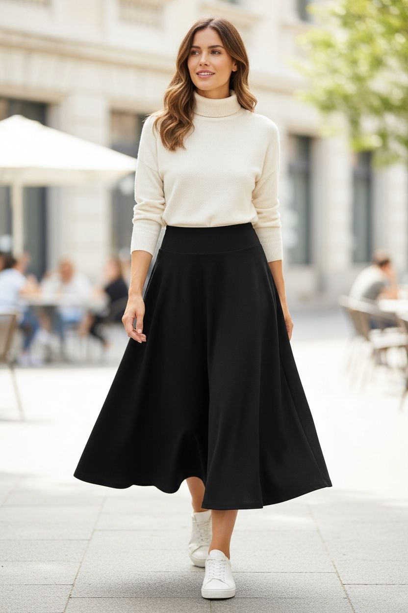 Falda Color Negro larga ruedo completo