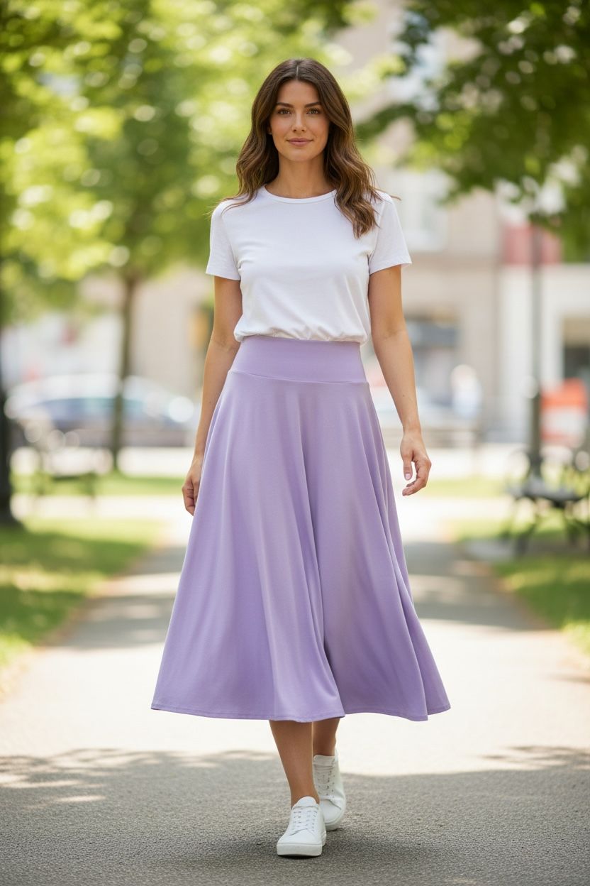 Falda Color lila larga ruedo completo