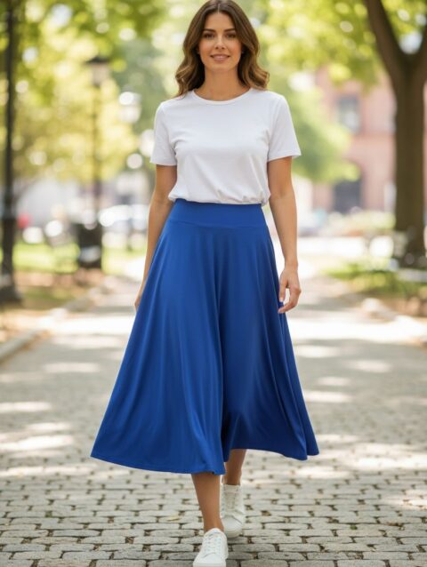 Falda larga Azul Rey medio ruedo