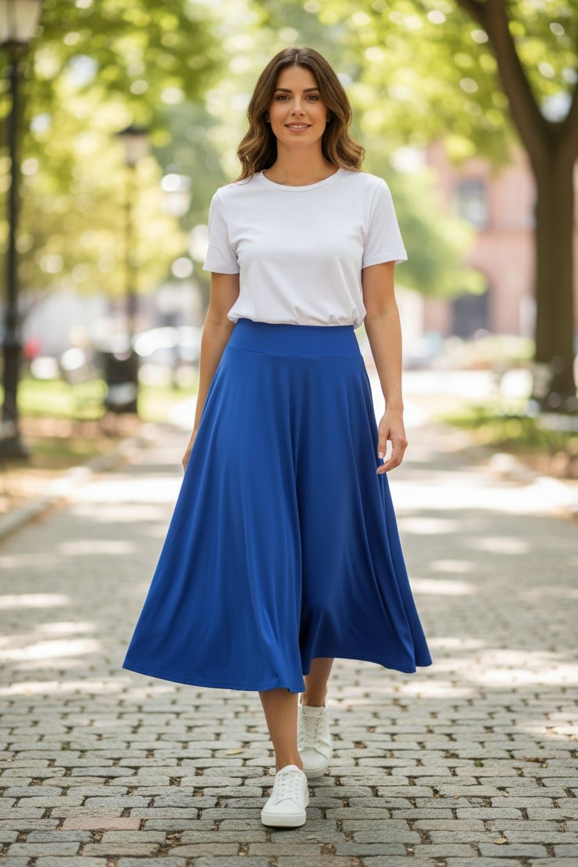 Falda larga Azul Rey medio ruedo