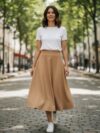 Falda larga beige ruedo completo