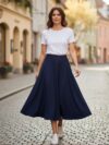 Falda larga color Navy ruedo completo