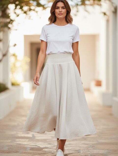 Falda larga color blanca ruedo completo