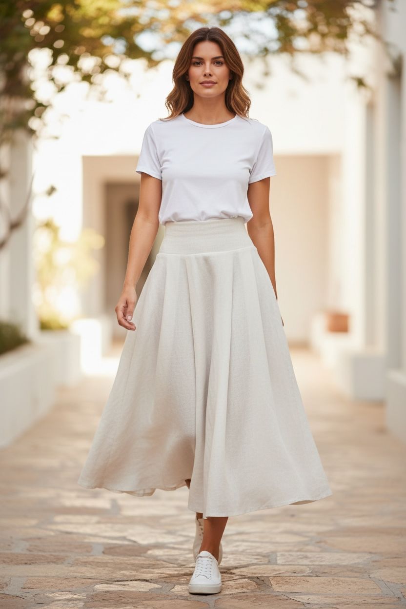 Falda larga color blanca ruedo completo