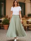 Falda larga color menta ruedo completo