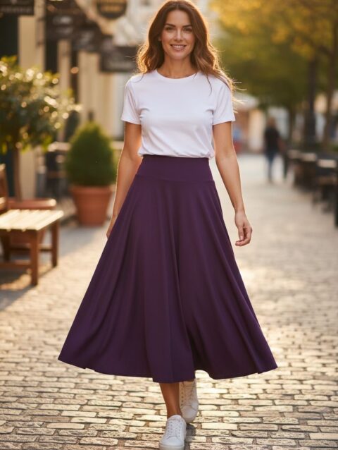 Falda larga color morado ruedo completo