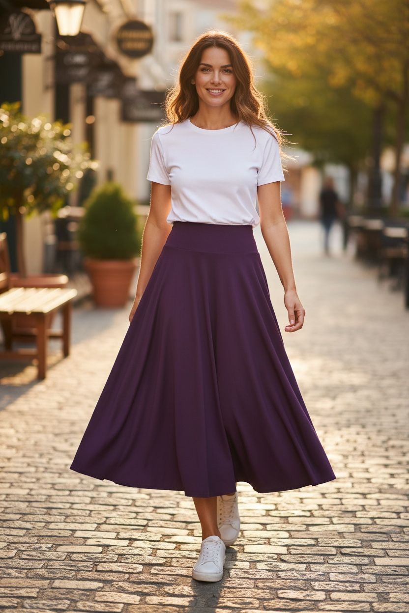 Falda larga color morado ruedo completo
