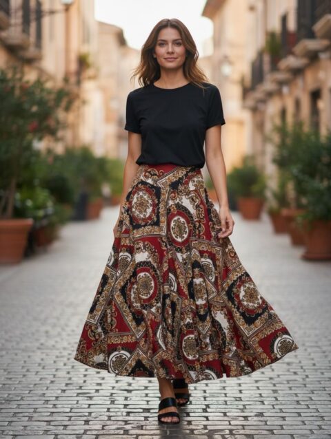 Falda larga inspirada ruedo completo