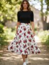 Falda larga rosas rojas ruedo completo
