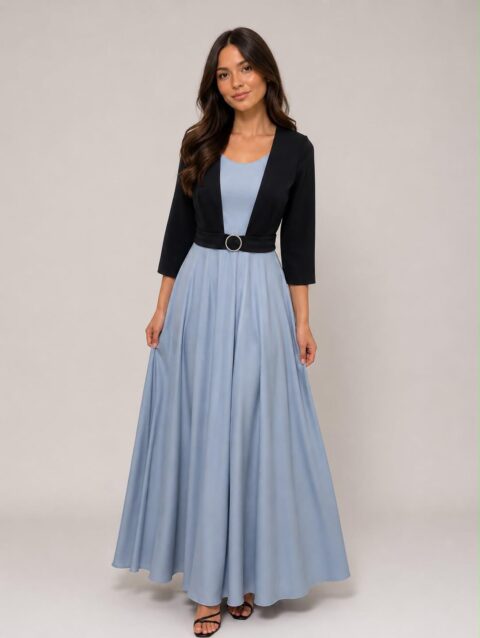 Vestido largo azul cielo ruedo completo