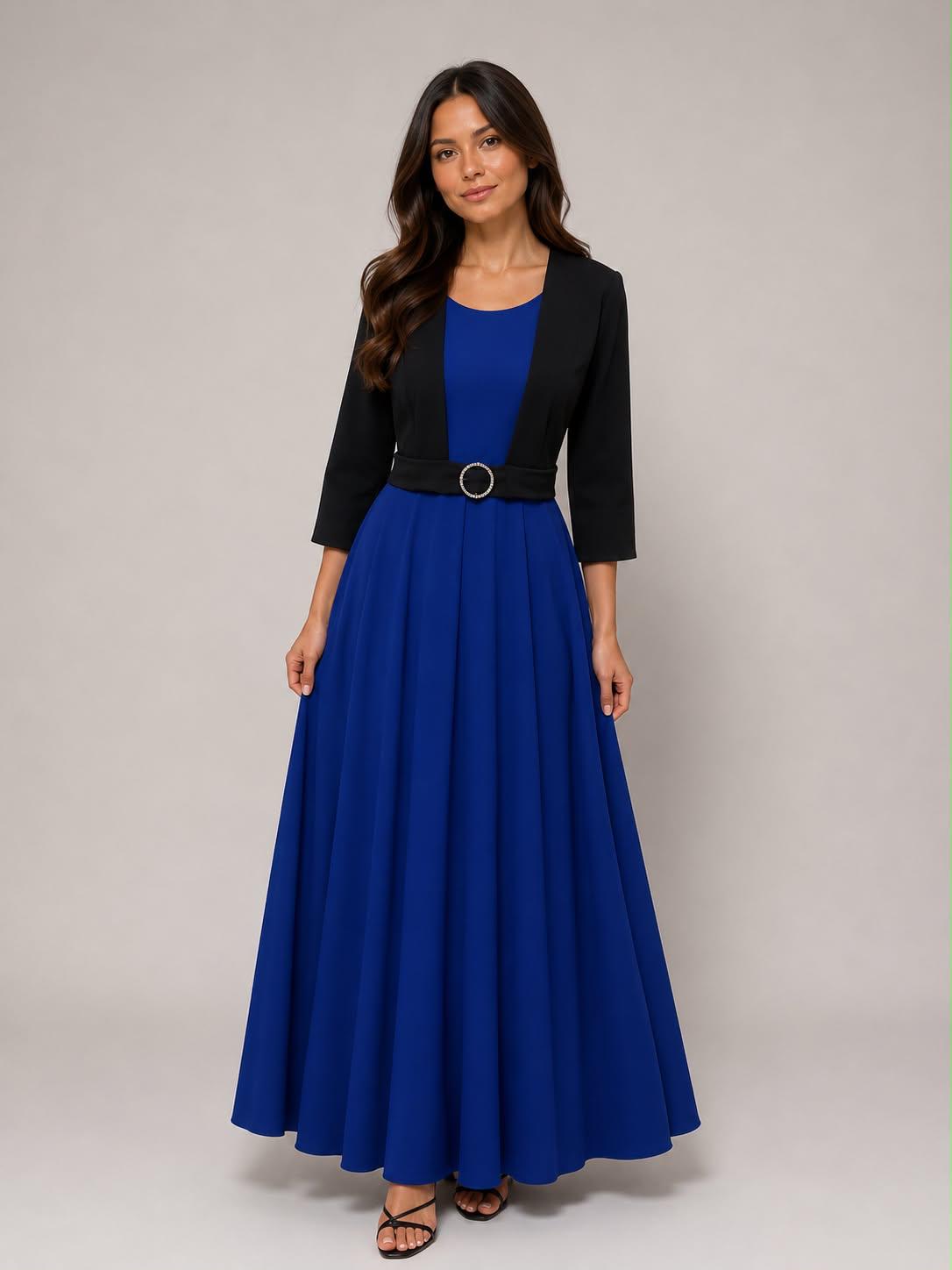 Vestido largo azul rey ruedo completo