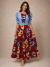 Vestido largo burgundy floreado medio ruedo