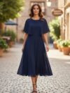 Vestido largo color azul navy ruedo completo