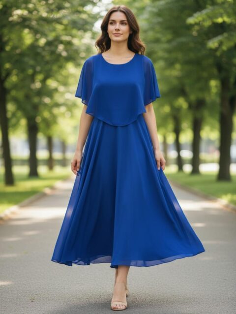 Vestido largo color azul rey ruedo completo