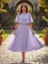 Vestido largo color lila ruedo completo