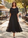Vestido largo color negro ruedo completo