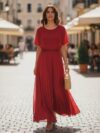 Vestido largo color rojo ruedo completo