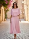 Vestido largo color rosa ruedo completo