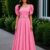 Vestido largo color rosa ruedo completo manga princesa