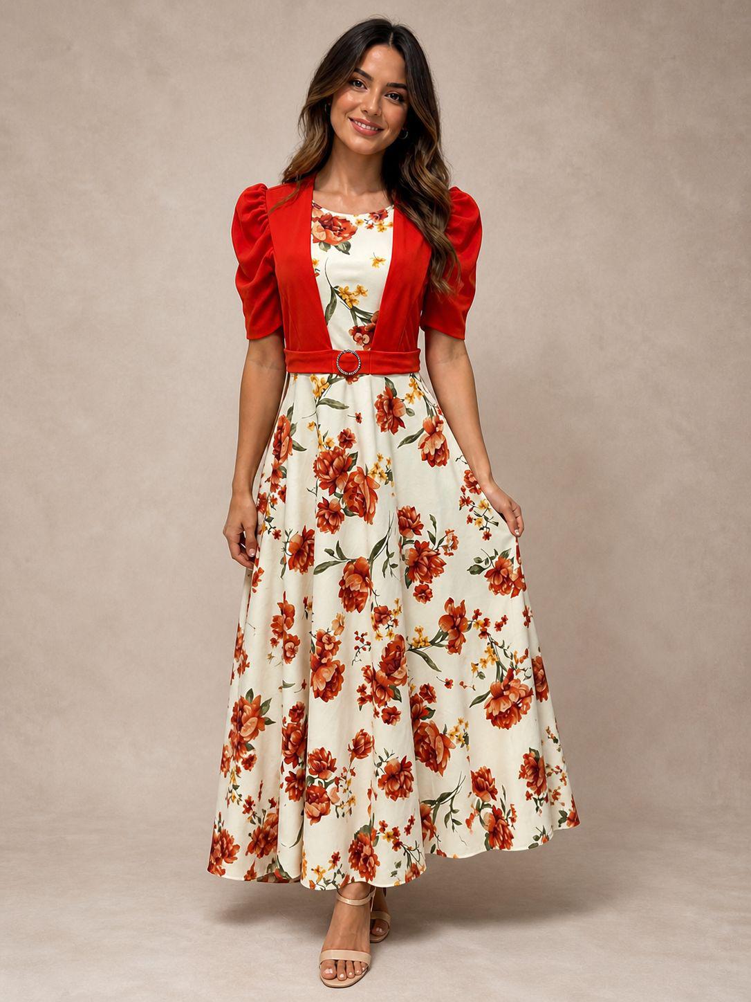 Vestido largo ivory floreado medio ruedo