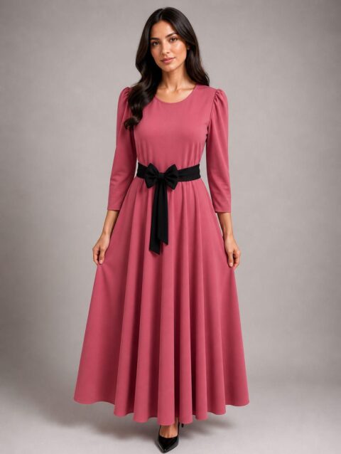 Vestido largo ruedo completo con moño Rosa Palo