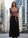 Vestido largo top rosa palo floreado medio ruedo manga princesa