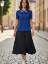 Blusa manga corta con corbata Azul