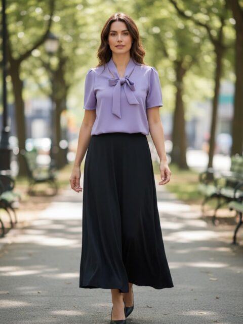 Blusa Lila manga corta con corbata