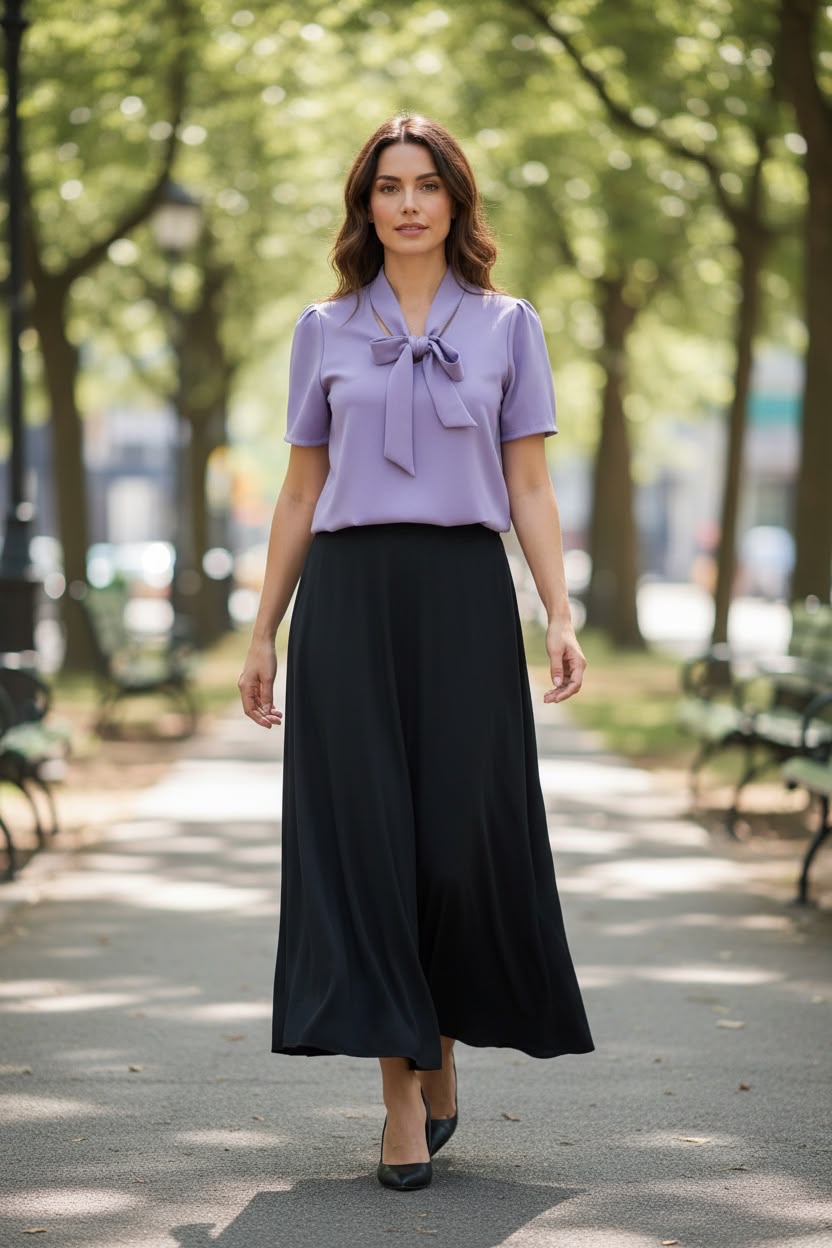 Blusa Lila manga corta con corbata