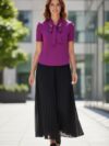 Blusa manga corta con corbata magenta