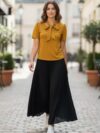 Blusa manga corta con corbata mostaza