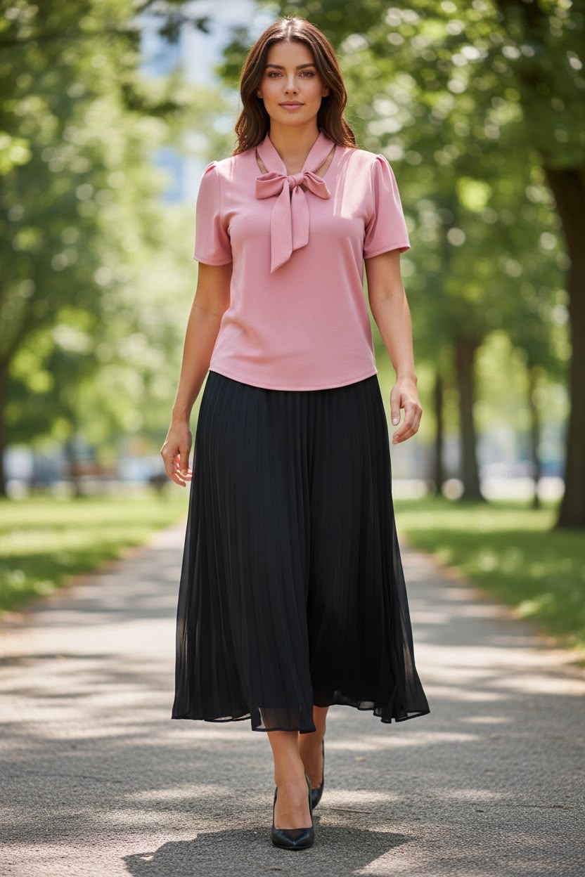 Blusa Rosa Manga corta con corbata