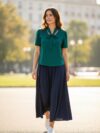 Blusa manga corta con corbata verde
