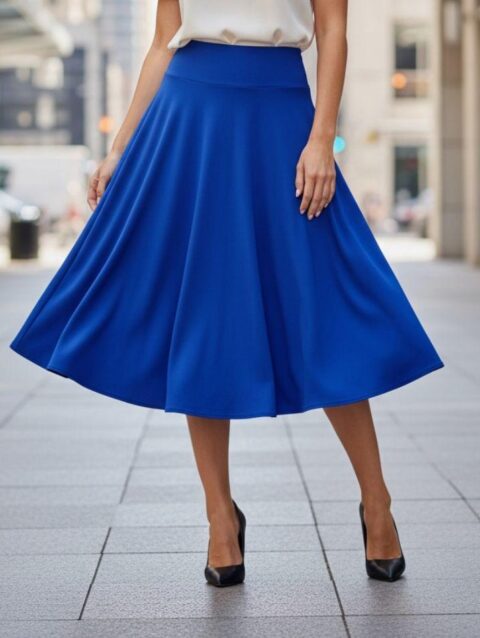 Falda azul rey media pantorrilla ruedo completo