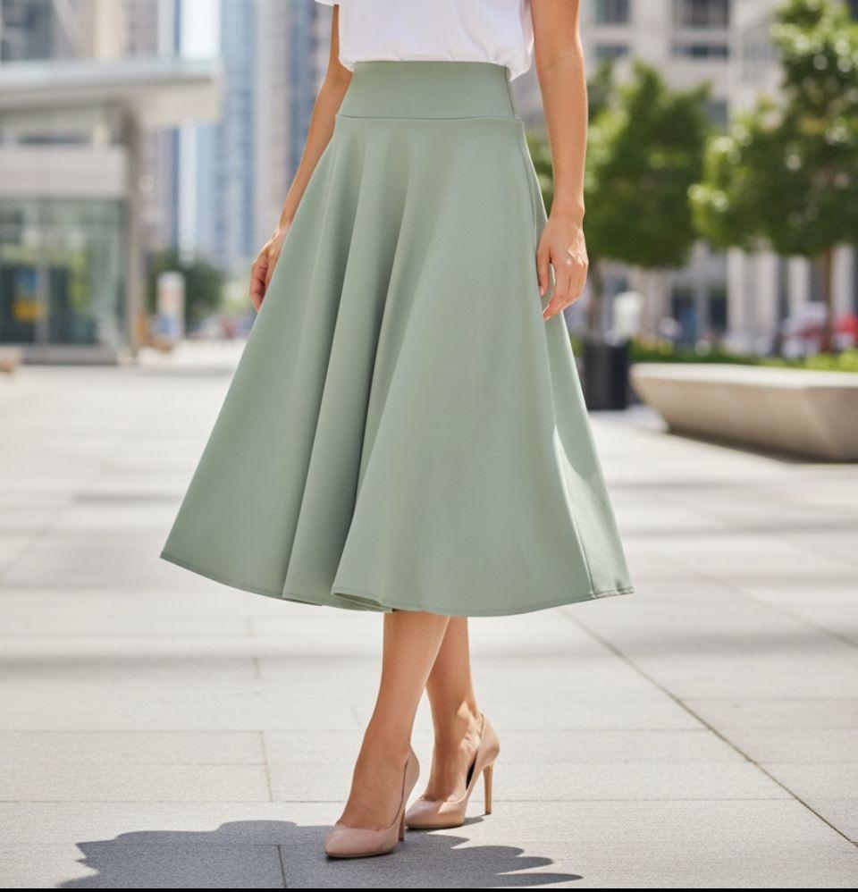 Falda color menta media pantorrilla ruedo completo