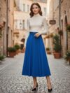 Falda larga de ruedo completo azul royal con cinto